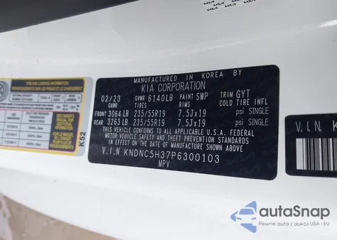 2023 Kia Carnival Mpv Ex z USA, uszkodzony, nr VIN KNDNC5H37P6300103